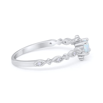 Petite Dainty Ring Round Lab Created White Opal 925 Sterling Silver